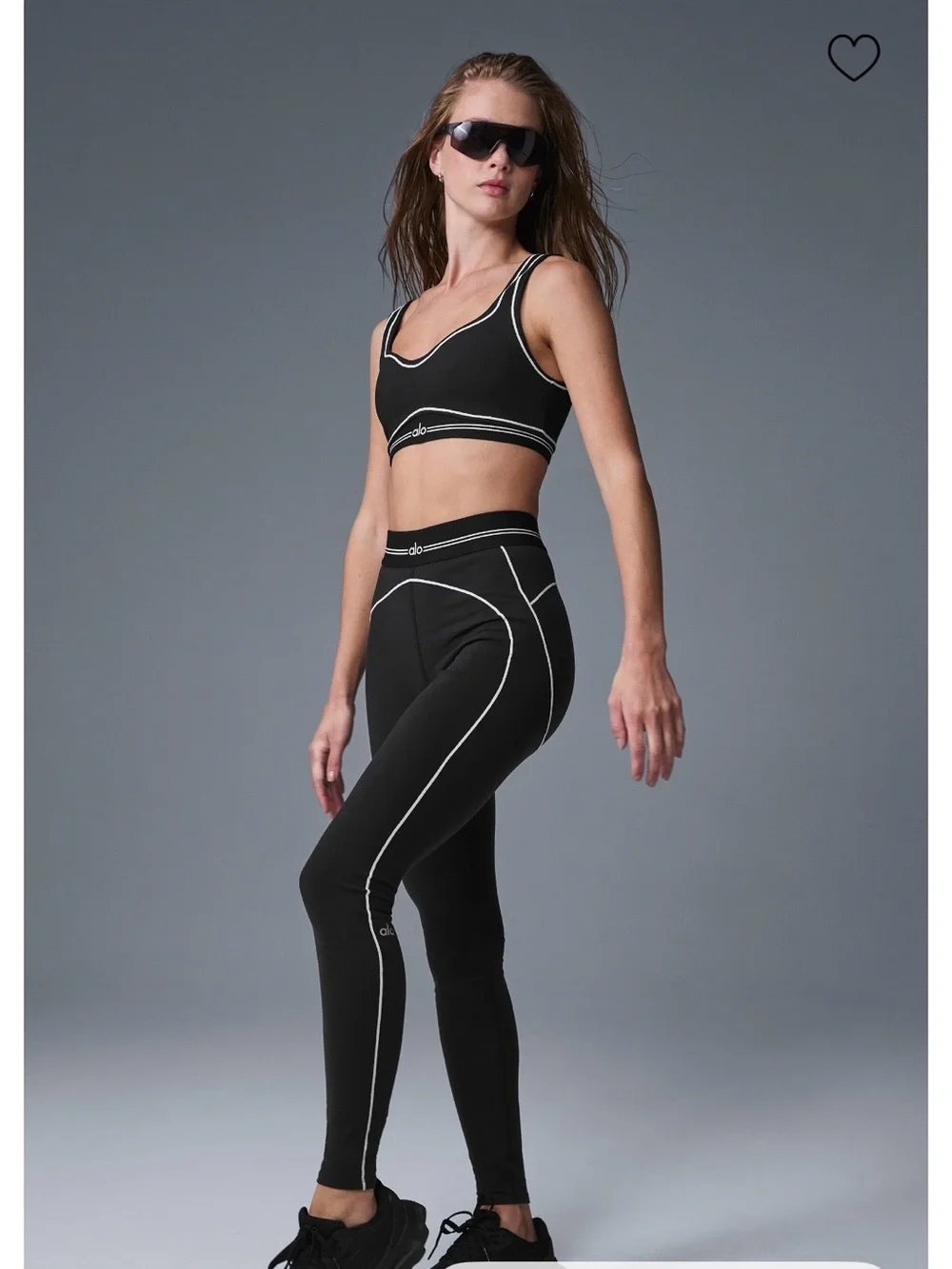 ALO Yoga Black Leggings with White Contrast Piping